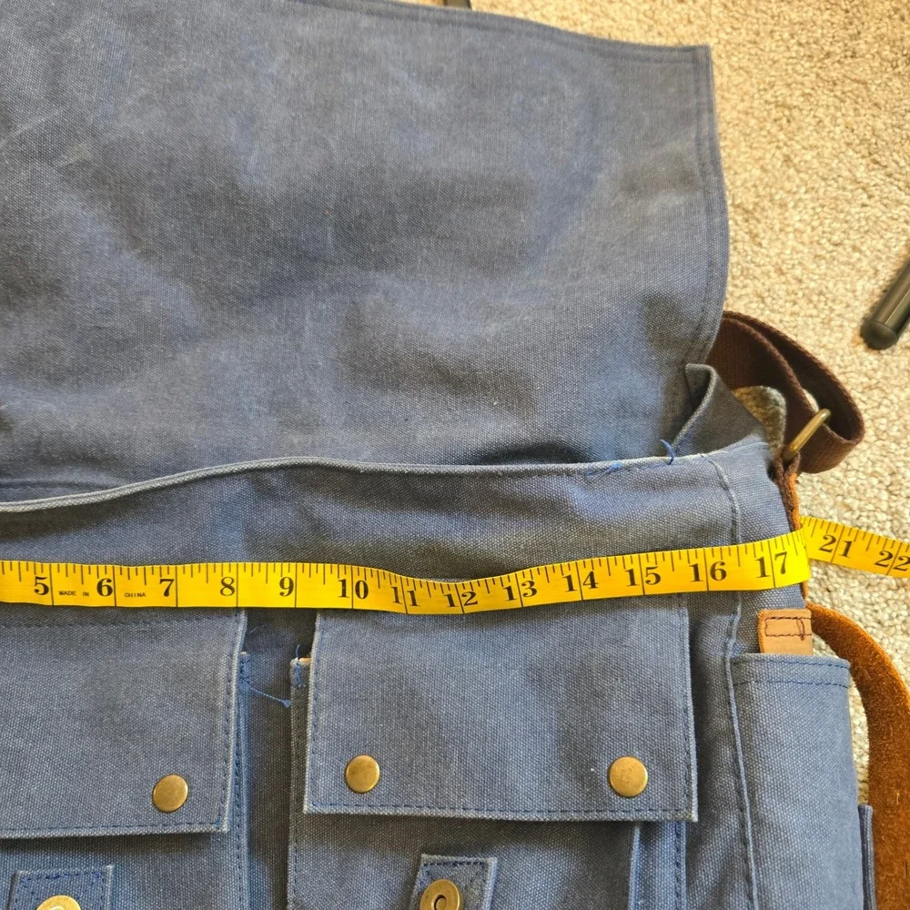Sechunk Blue Canvas Messenger Bag VTG Leather Trim Military Satchel Crossbody